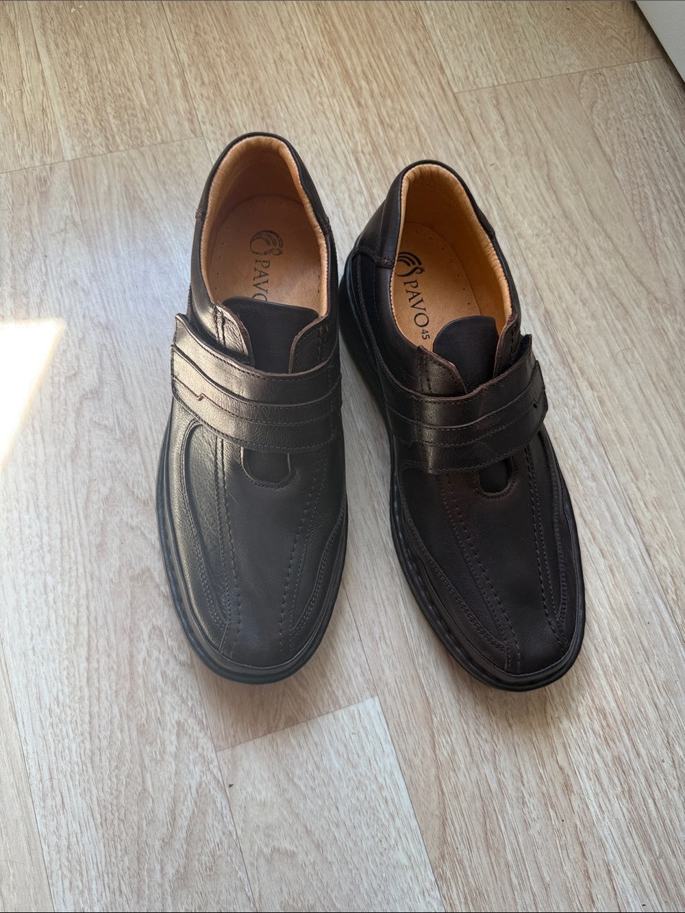 PAVO MEN'S BROWN LEATHER CASUAL OXFORD With STRAPS SIZE 45